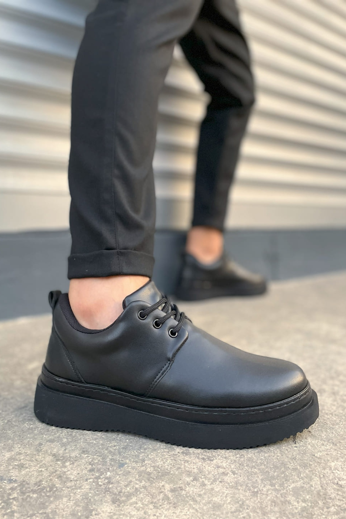 JYx03 Luxor Bağcıklı Cilt Erkek Günlük Spor Klasik Ayakkabı CST - Siyah