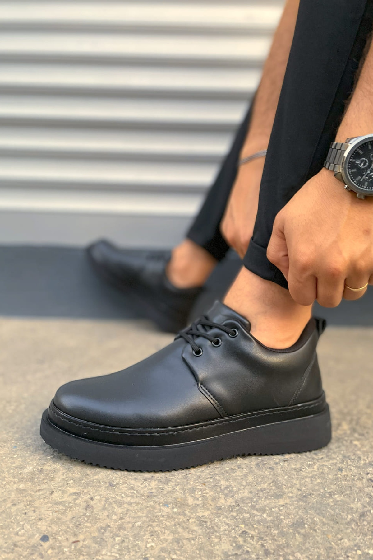 JYx03 Luxor Bağcıklı Cilt Erkek Günlük Spor Klasik Ayakkabı CST - Siyah