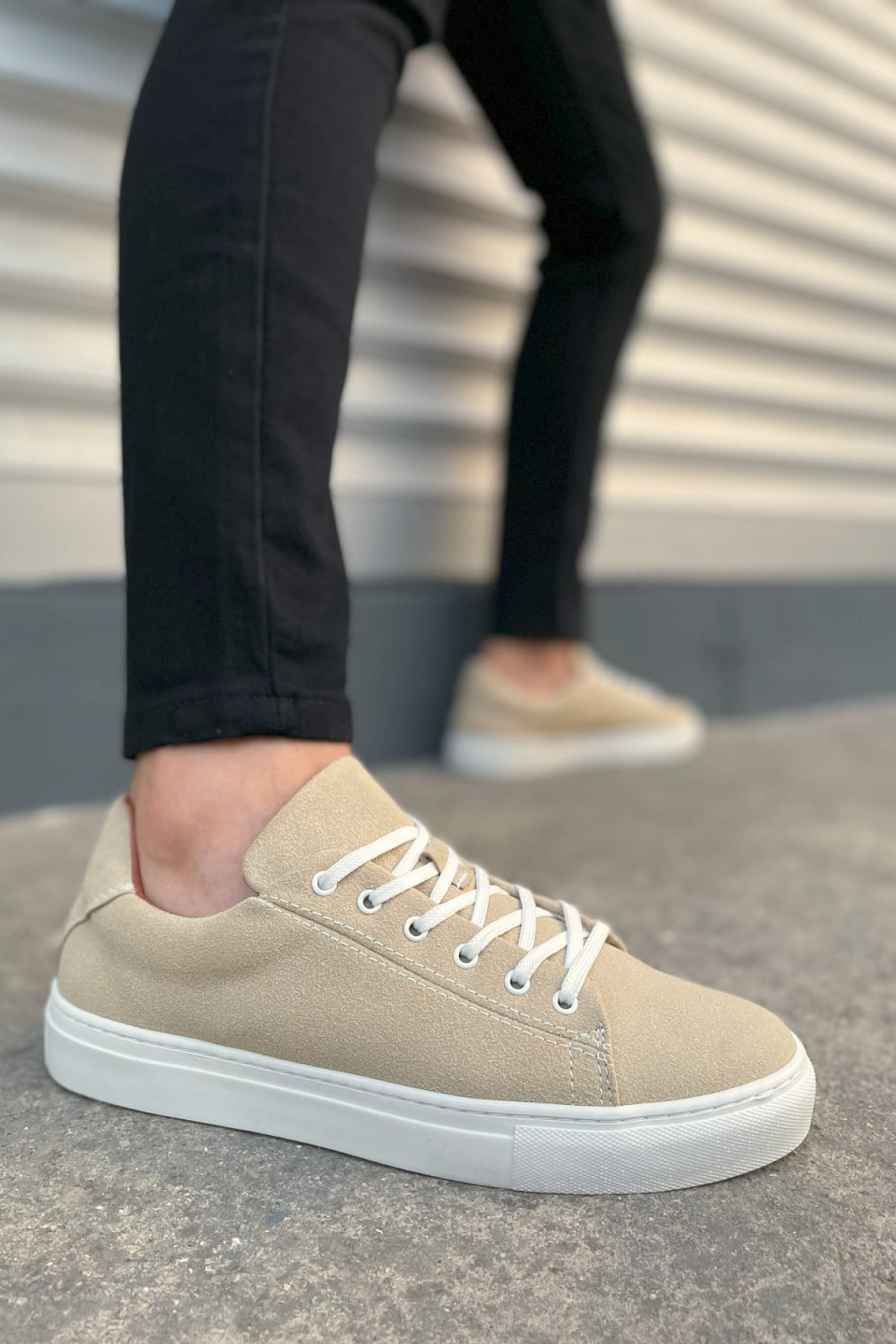 Mode Bağcıklı Bej Süet Erkek Günlük Sneaker Ayakkabı