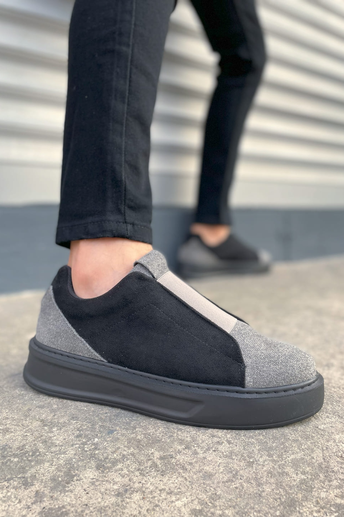 Alba Bağcıksız Süet Gri Siyah Erkek Günlük Sneaker Ayakkabı