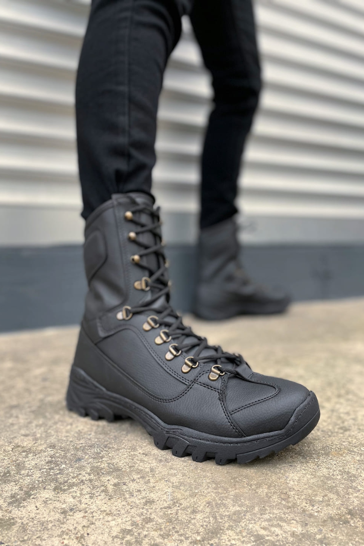 Ekir Bağcıklı Ortopedik Taban Günlük Cilt Erkek Askeri Postal Bot CST Siyah