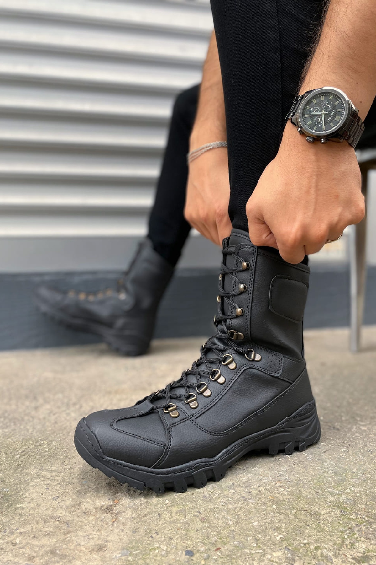 Ekir Bağcıklı Ortopedik Taban Günlük Cilt Erkek Askeri Postal Bot CST Siyah