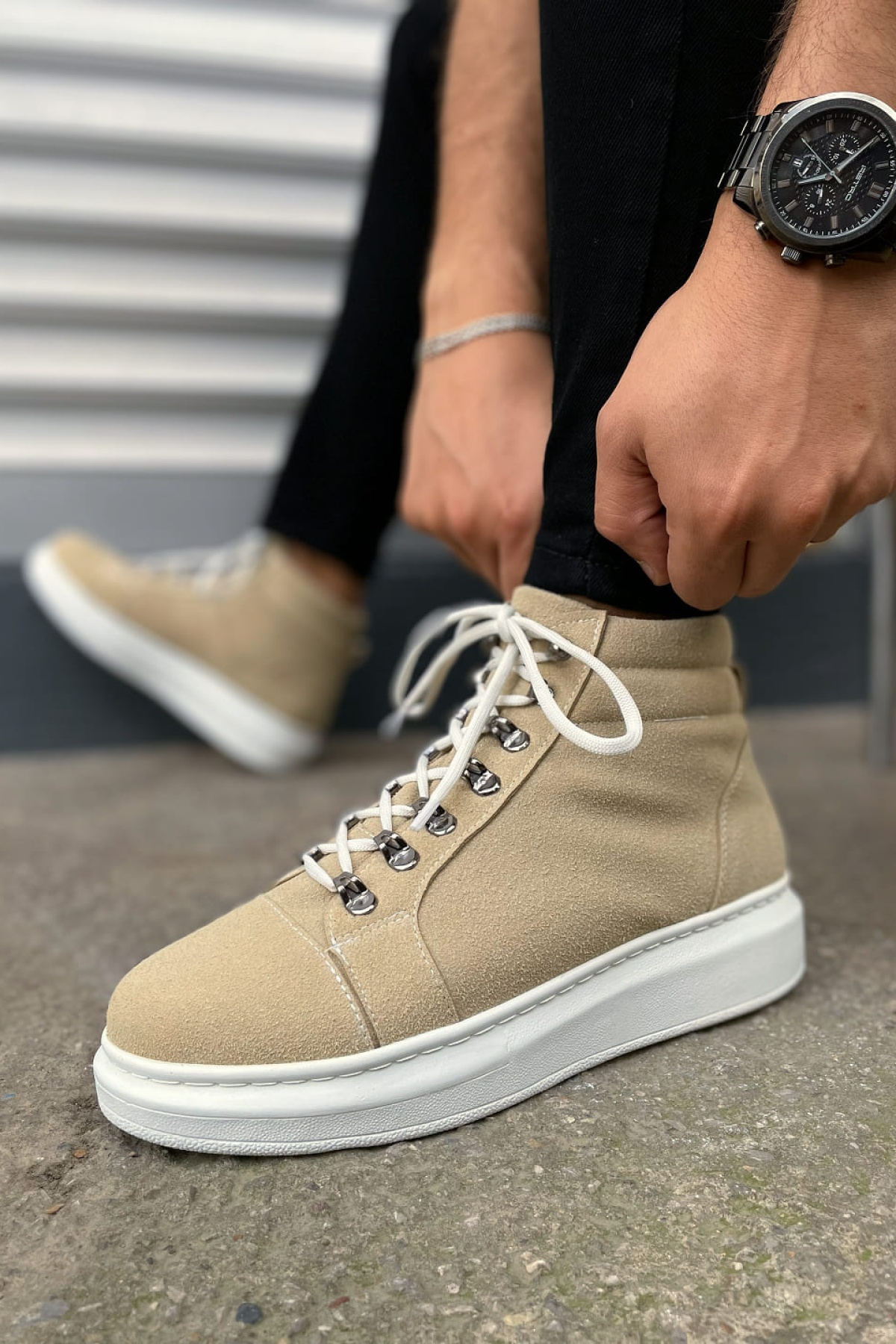 Atto Bağcıklı Ortopedik Taban Süet Erkek Spor Bot SBT - Krem