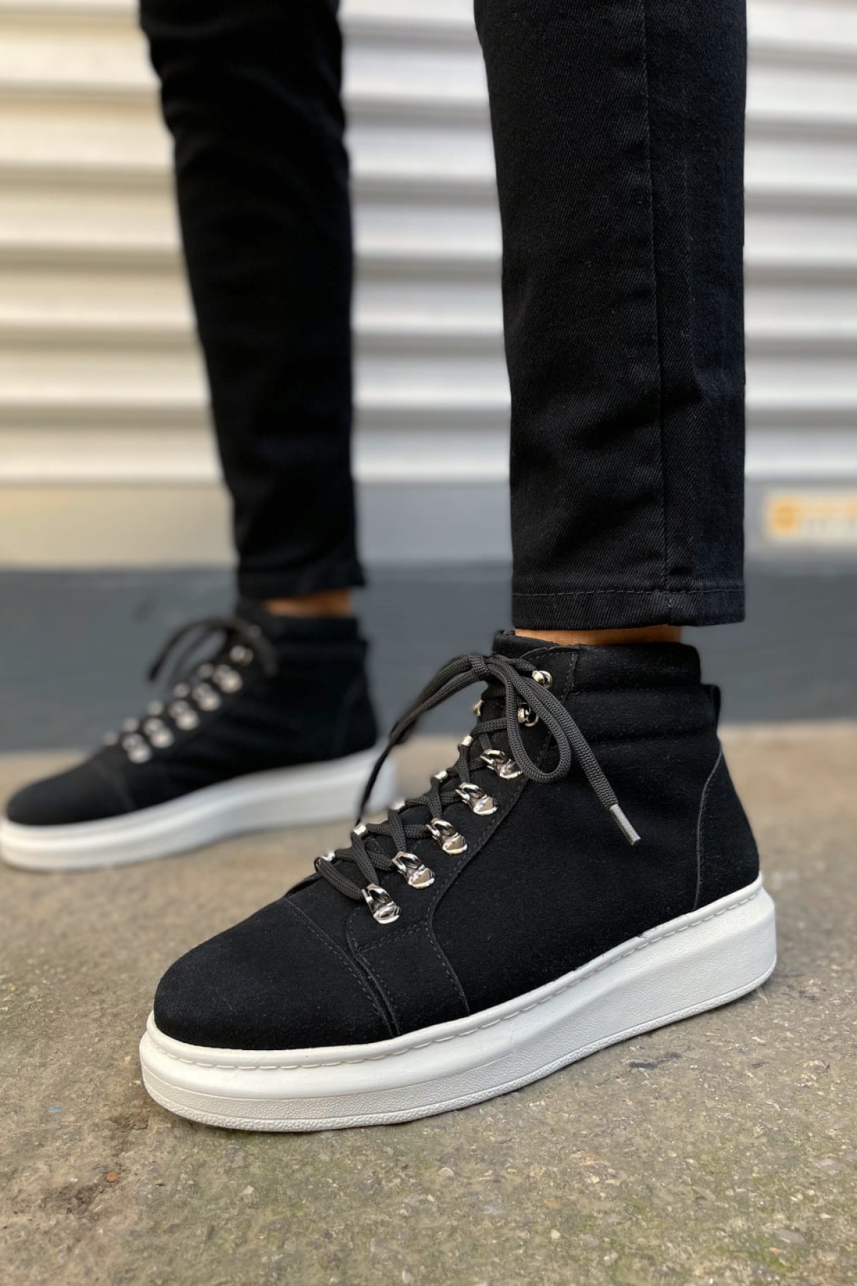 Atto Bağcıklı Ortopedik Taban Süet Erkek Spor Bot SBT - Siyah