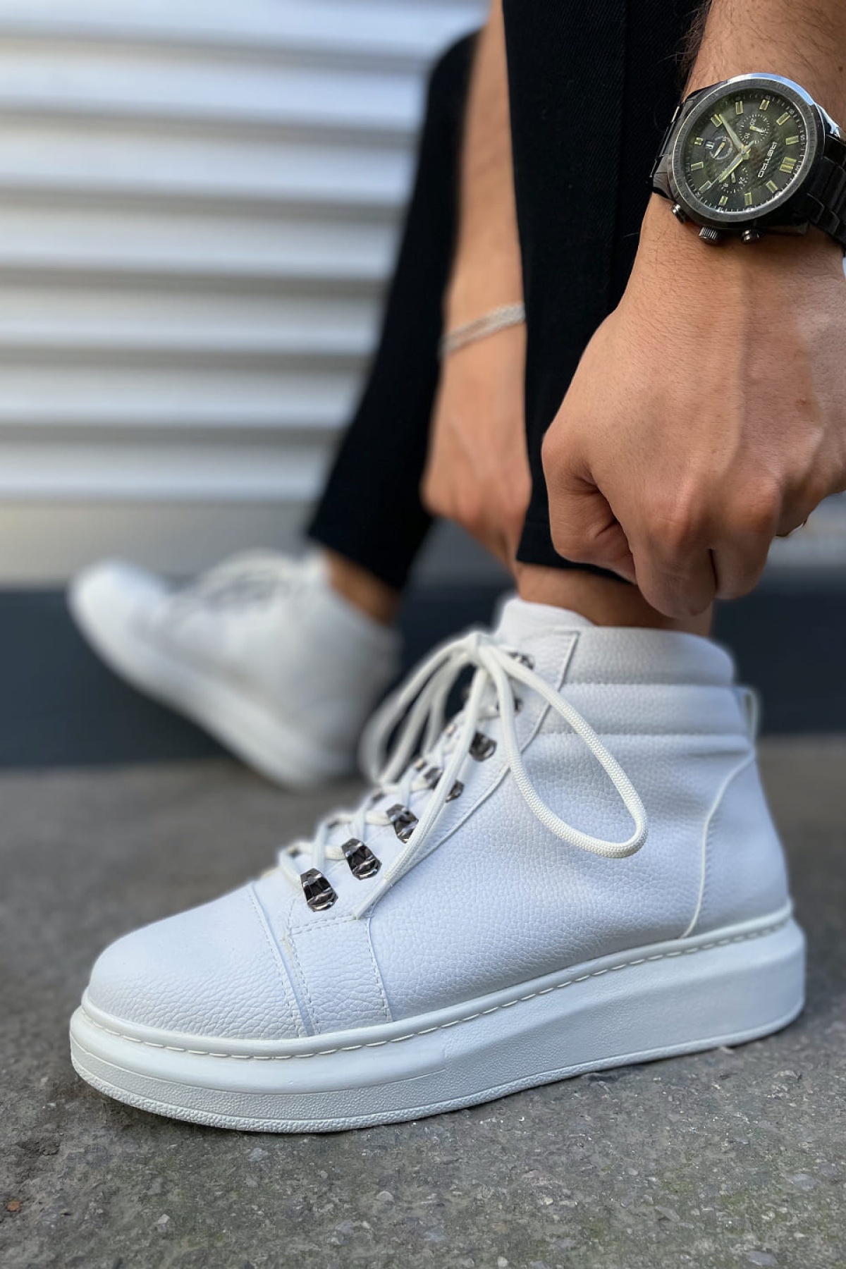 Atto Bağcıklı Ortopedik Taban Cilt Erkek Spor Bot CBT - Beyaz