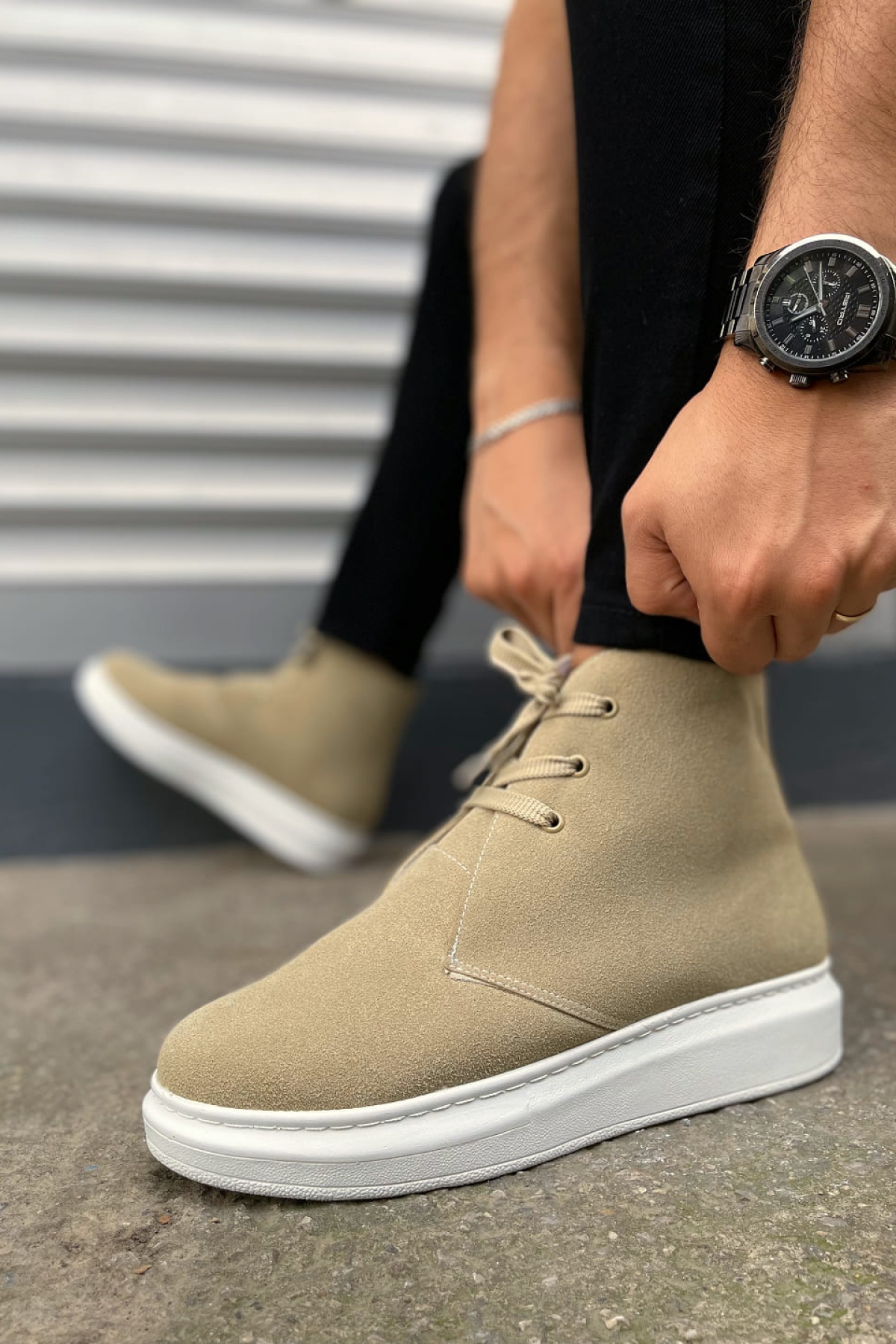 STABLE Bağcıklı Ortopedik Taban Süet Erkek Spor Bot SBT - Krem