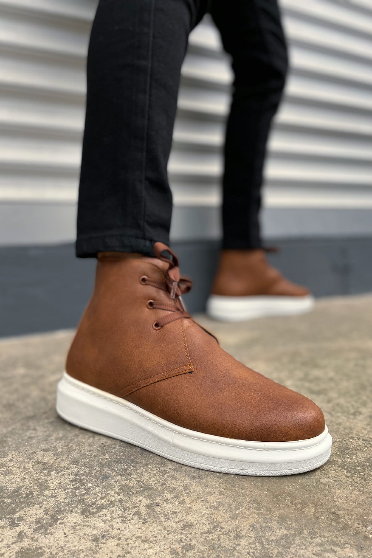 STABLE Bağcıklı Ortopedik Taban Cilt Erkek Spor Bot CBT - Taba