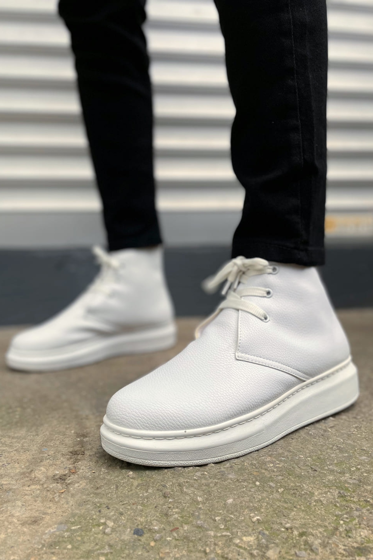 STABLE Bağcıklı Ortopedik Taban Cilt Erkek Spor Bot CBT - Beyaz