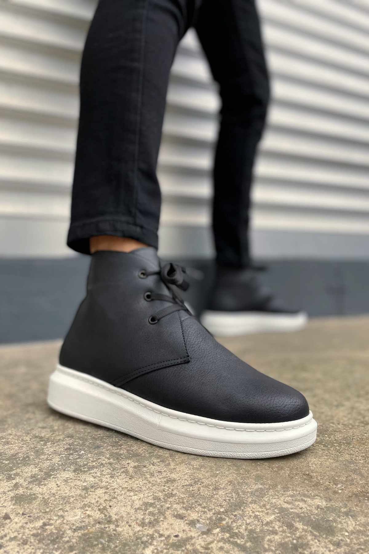 STABLE Bağcıklı Ortopedik Taban Cilt Erkek Spor Bot CBT - Siyah