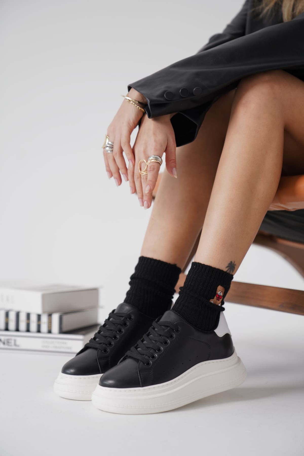 Bella Siyah Beyaz Kadın Spor Ayakkabı