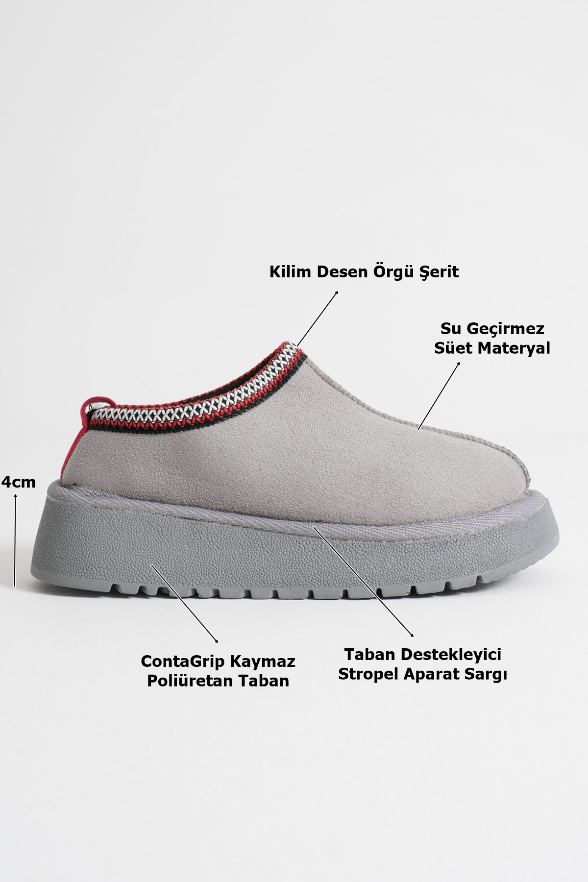 Asle Kadın Gri Kışlık Kürklü Terlik