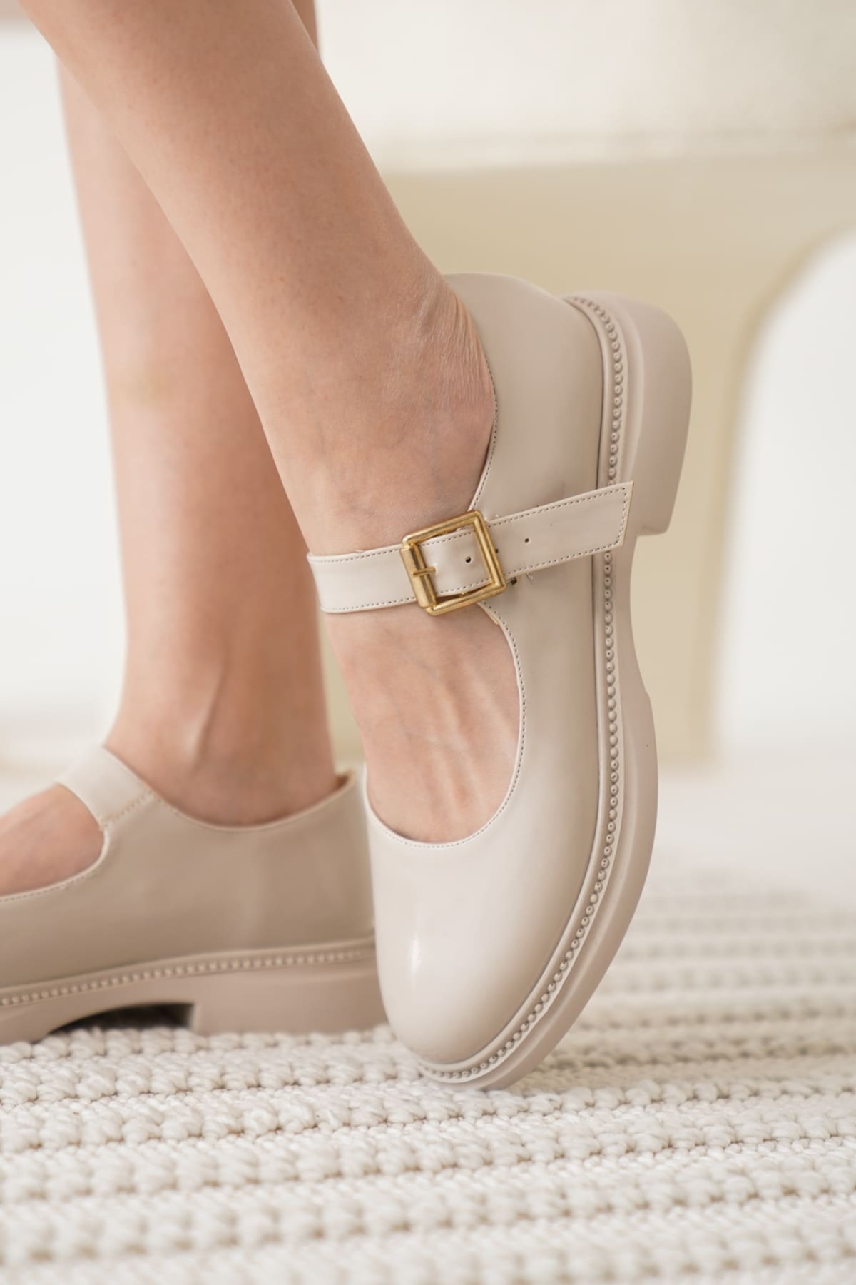 Anairb Bej Rugan Toka Detaylı Mary Jane Ayakkabı