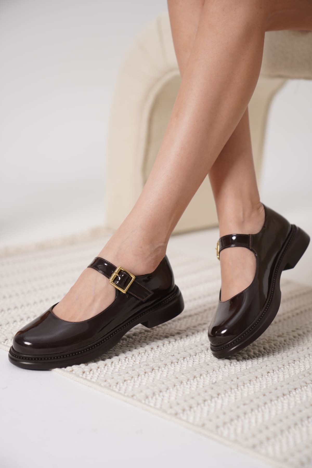 Anairb Acı Kahve Rugan Mary Jane Ayakkabı