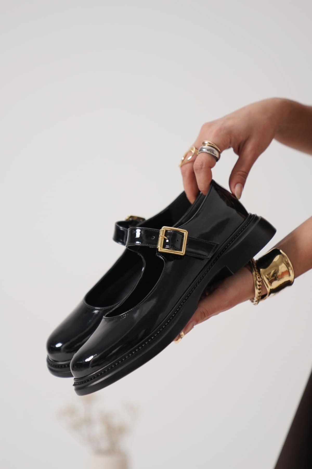 Anairb Siyah Rugan Toka Detaylı Mary Jane Ayakkabı