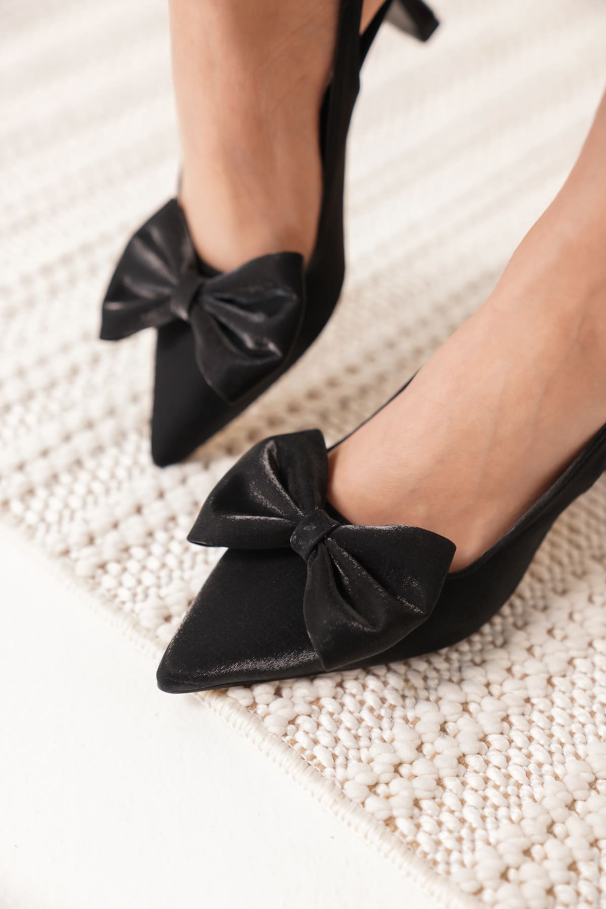 Serra Siyah Özel Malzeme Kadın Topuklu Ayakkabı