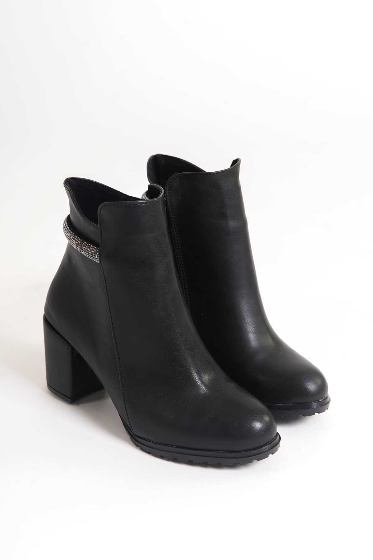 LIA Fermuarlı Ortopedik Taban Taşlı Topuklu Kadın Bot  CST - Siyah