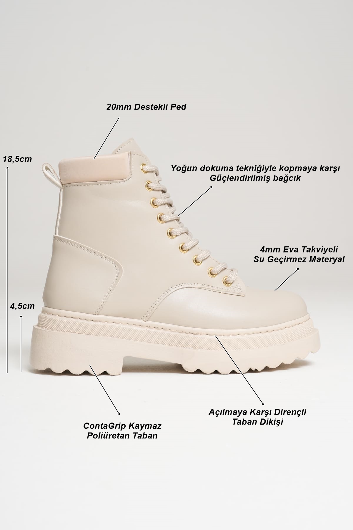 Aroif Özel Tasarım Kadın Kışlık Kalın Tabanlı Bej Bot