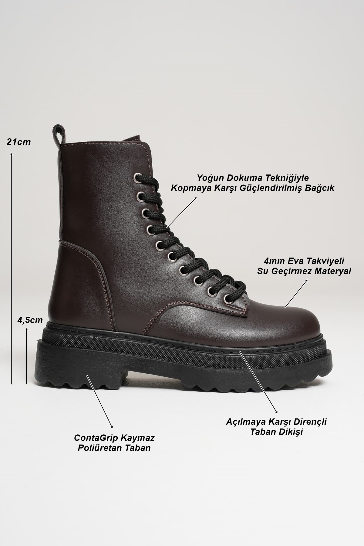 Anco Özel Tasarım Kışlık Acı Kahve Kalın Tabanlı Kadın Bot