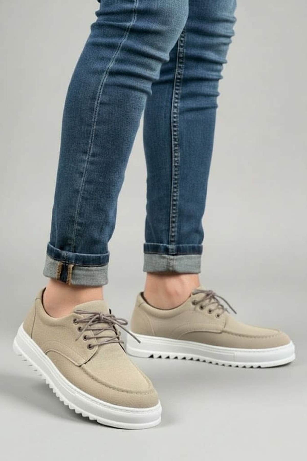 Stra Bağcıklı Süet Erkek Günlük Spor Klasik Ayakkabı SBT - Krem