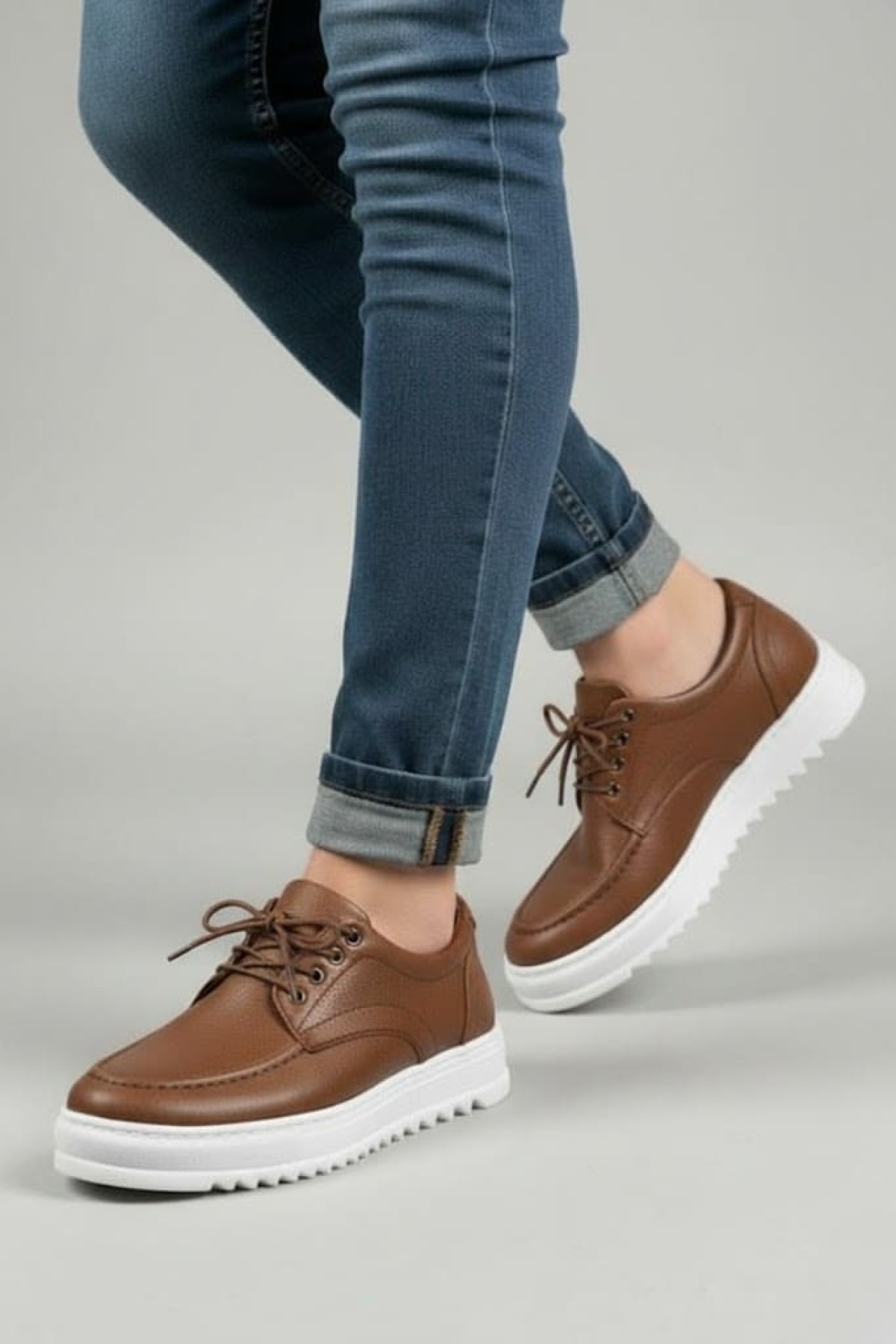 Stra  Bağcıklı Cilt Erkek Günlük Spor Klasik Ayakkabı CBT - Taba