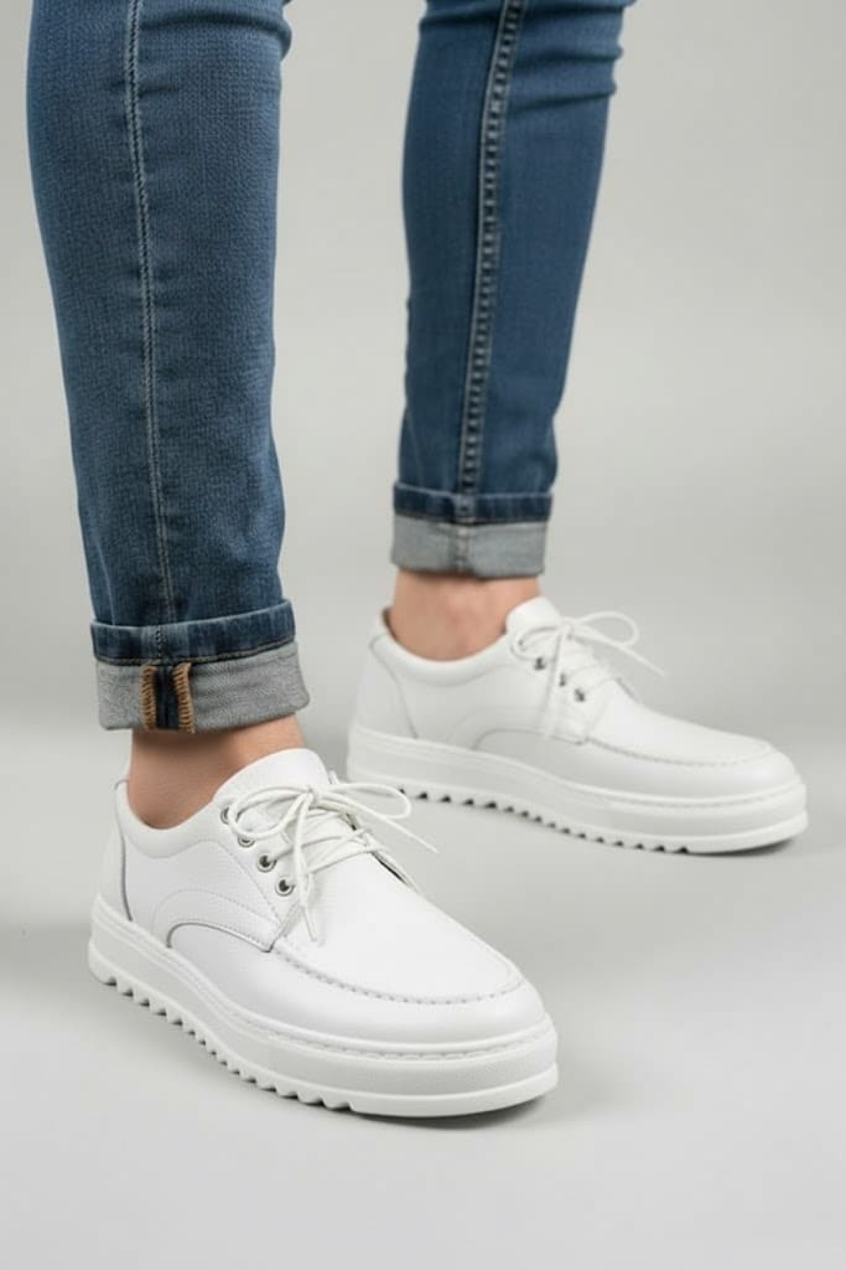 Stra Bağcıklı Cilt Erkek Günlük Spor Klasik Ayakkabı CBT - Beyaz