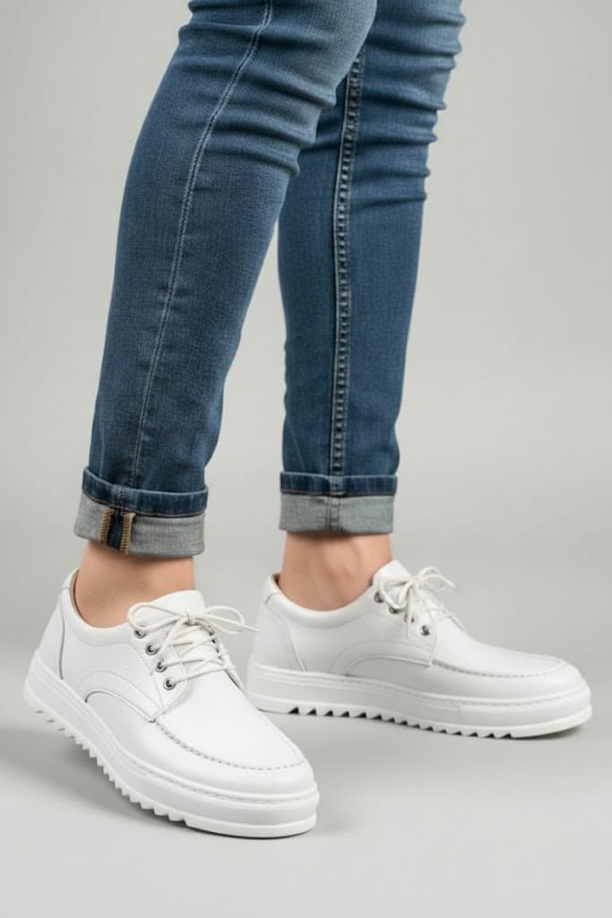 Stra Bağcıklı Cilt Erkek Günlük Spor Klasik Ayakkabı CBT - Beyaz