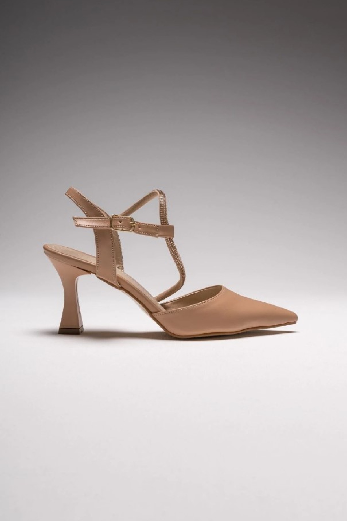 New İlme Nude Kadın Taşlı Topuklu Ayakkabı