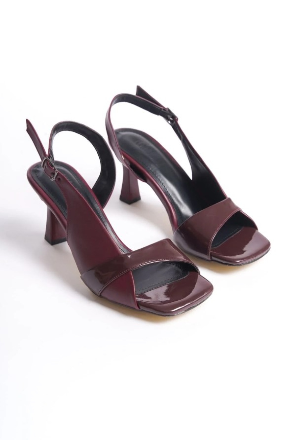 New Kelly Bordo Rugan Kadın Yüksek Topuklu Sandalet