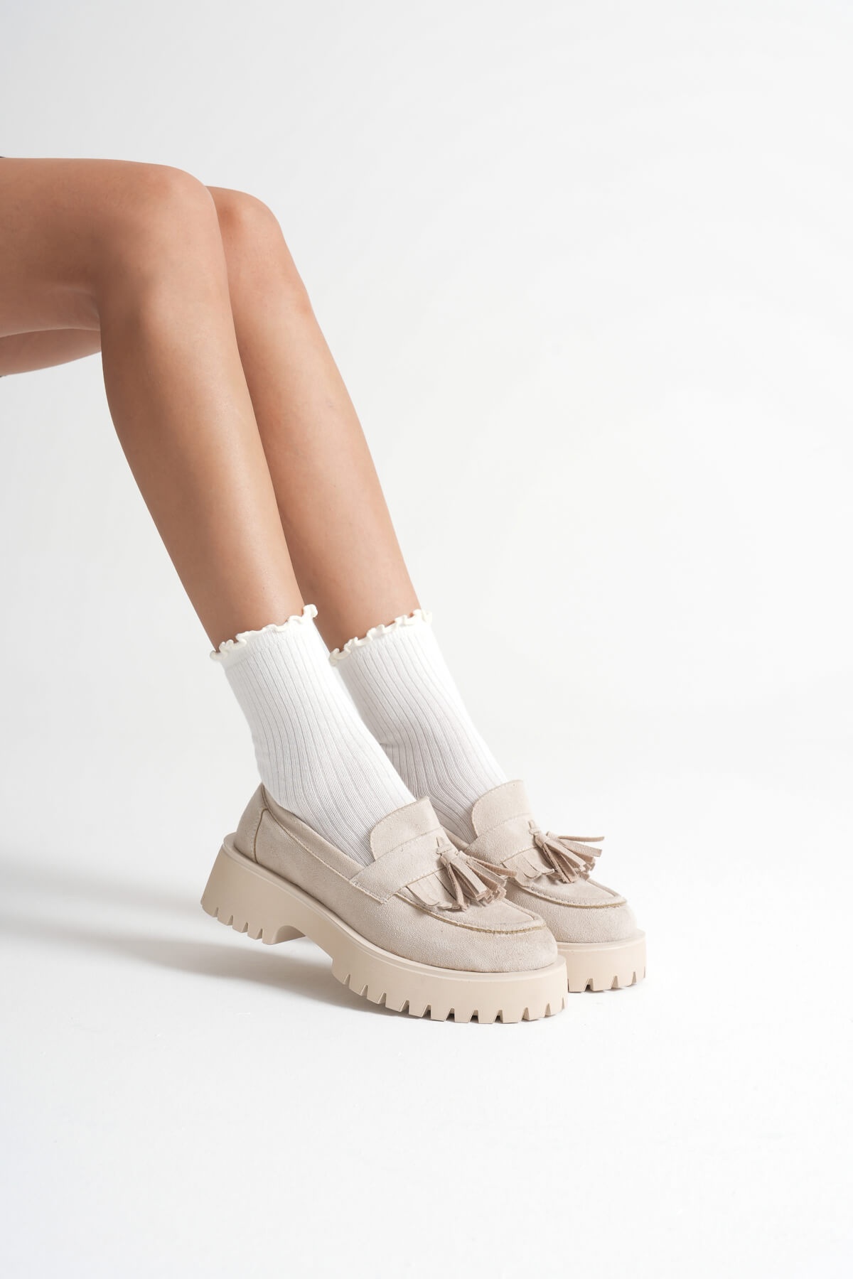 Anim Kadın Günlük Bej Süet Loafer Ayakkabı