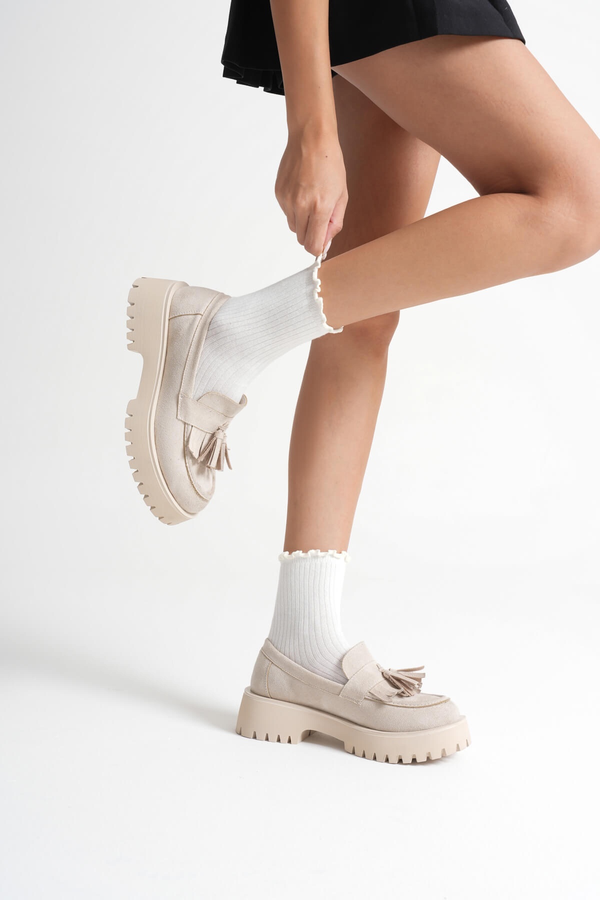 Anim Kadın Günlük Bej Süet Loafer Ayakkabı