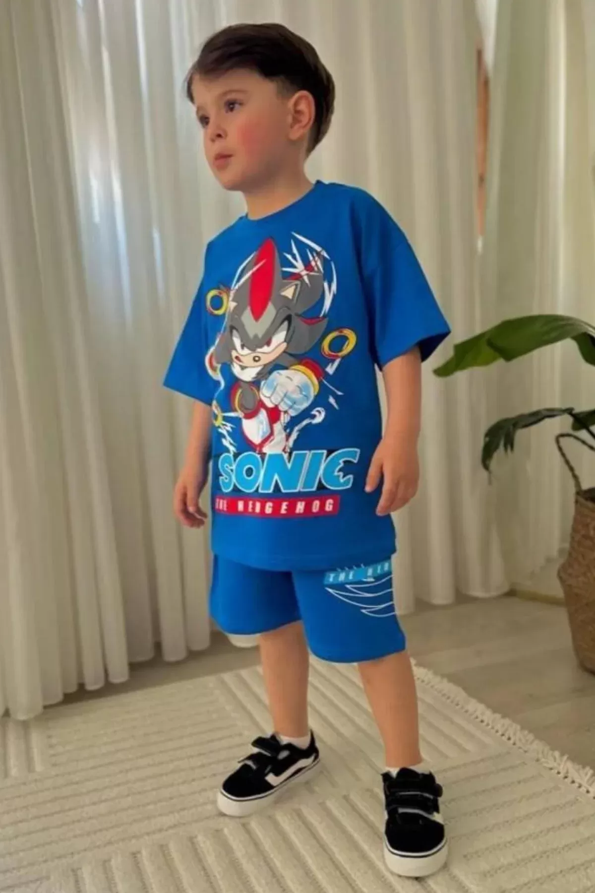 Mavi Sonic Çizgi film Baskılı Alt Üst Erkek Çocuk 2li Takım