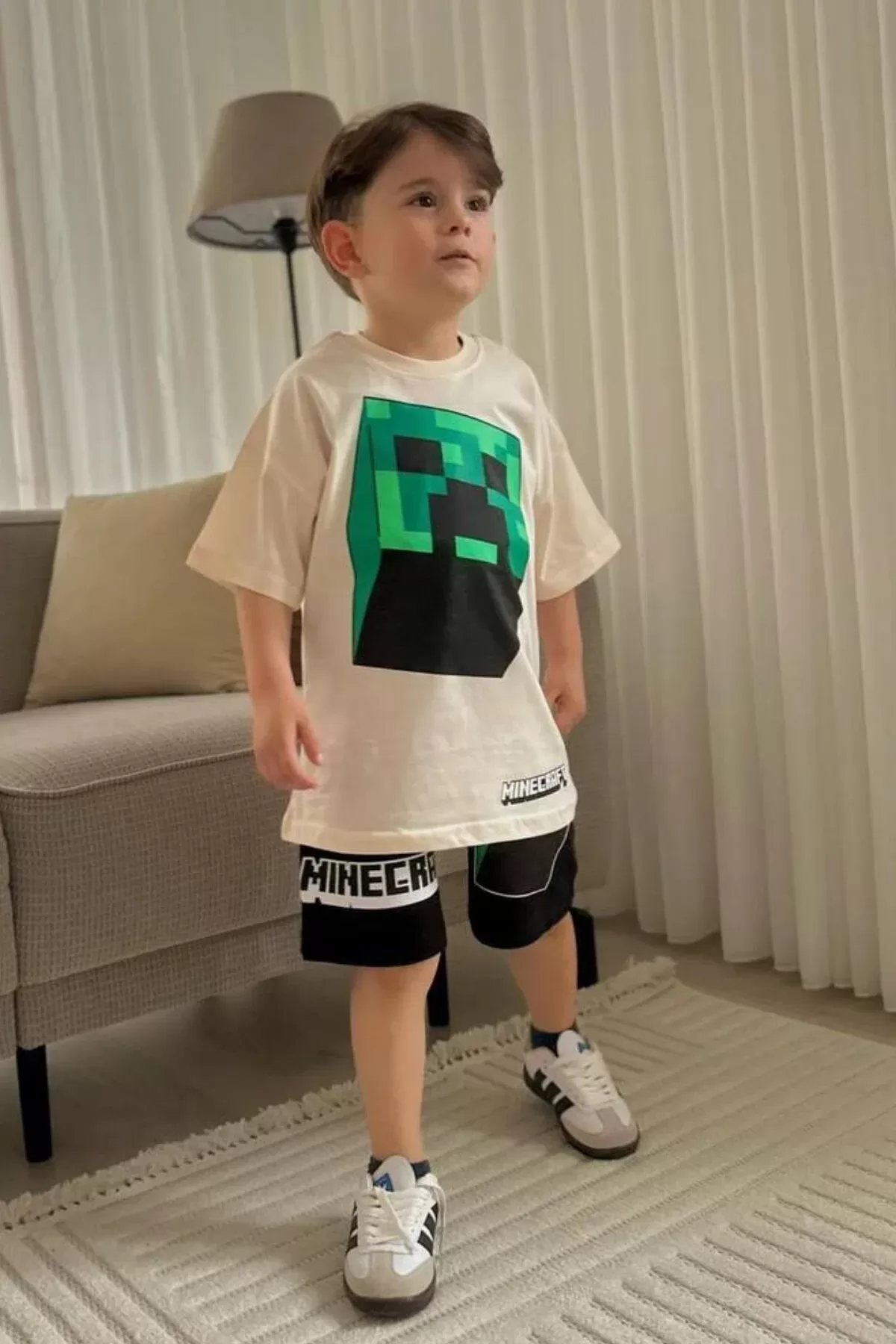 Bej Mine Craft Çizgi film Baskılı Alt Üst Erkek Çocuk 2li Takım