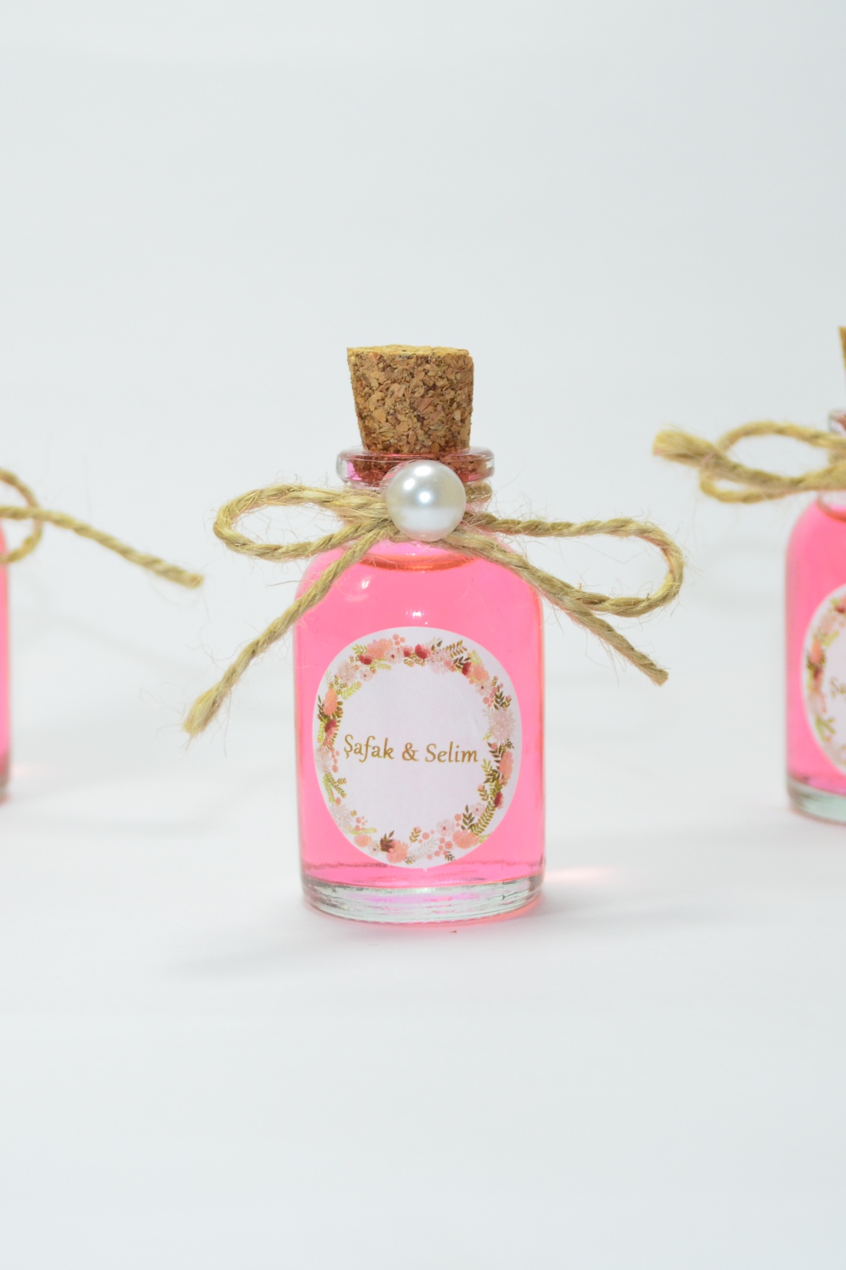 25 Adet İpli İncili Hediyelik Kolonya Şişesi, Nikah Şekeri, Bebek Şekeri - PEMBE