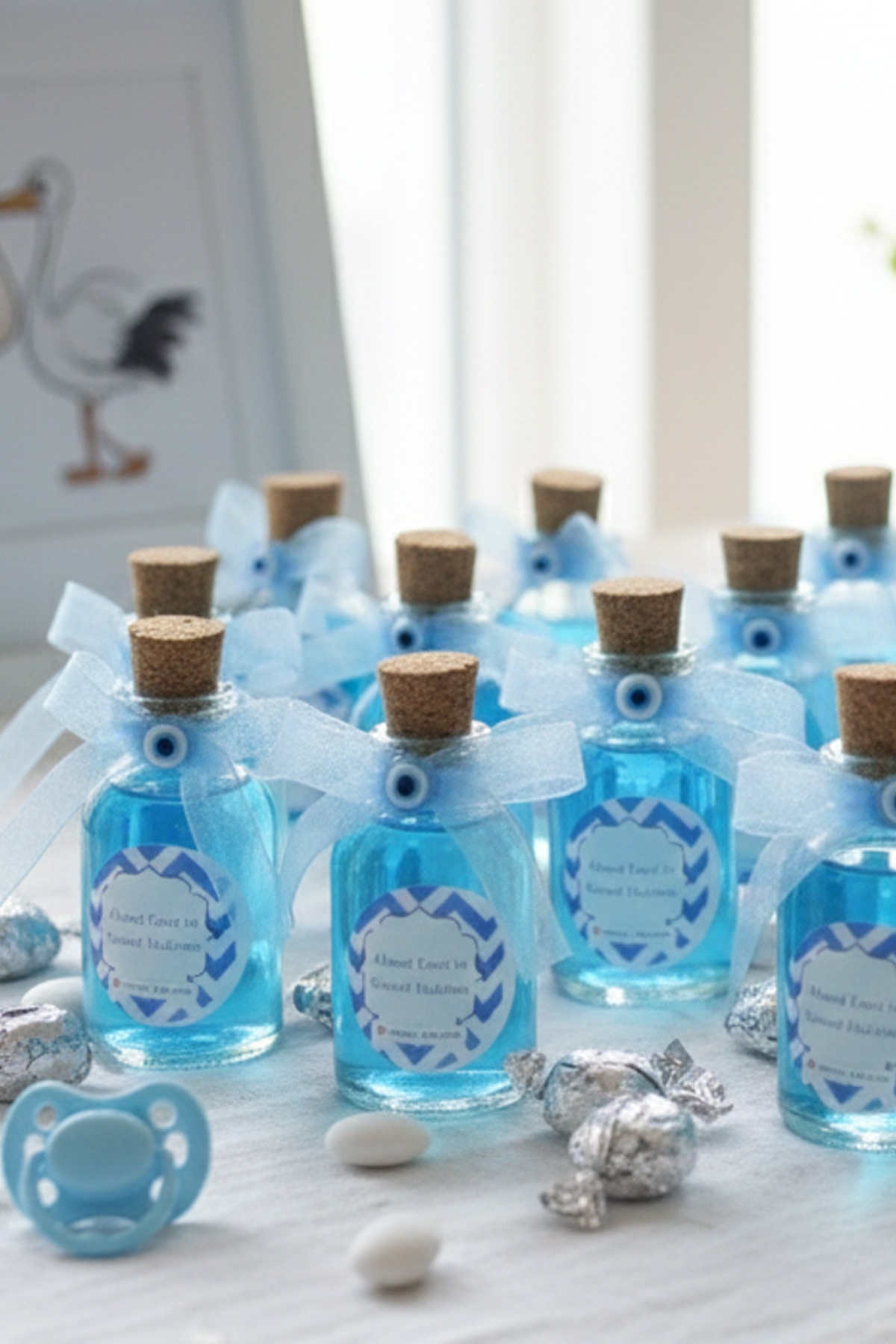 50 Adet Kurdela Nazar Boncuklu Hediyelik Kolonya Şişesi, Nikah Şekeri, Bebek Şekeri - MAVİ