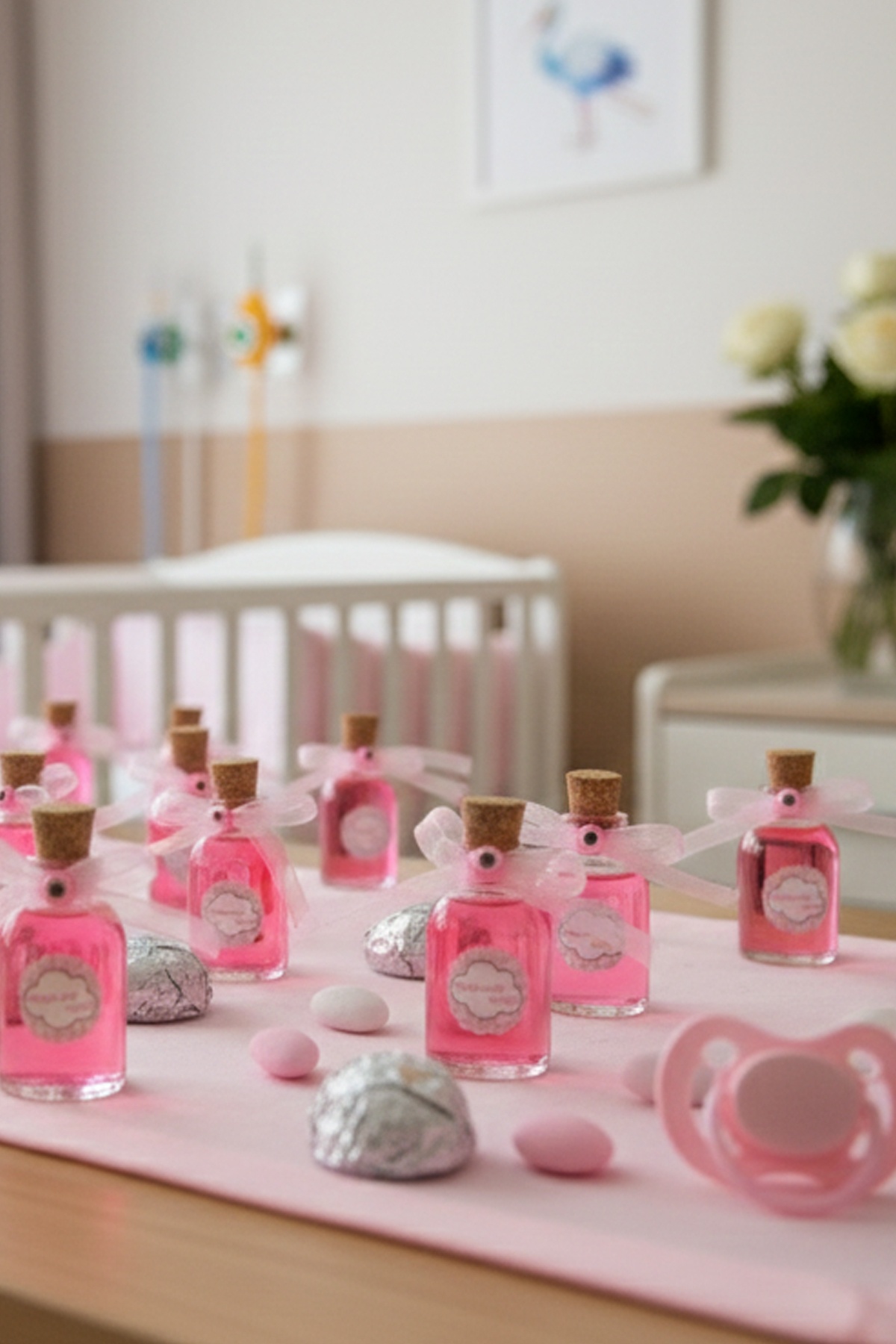 25 Adet Kurdela Nazar Boncuklu Hediyelik Kolonya Şişesi, Nikah Şekeri, Bebek Şekeri - Pembe