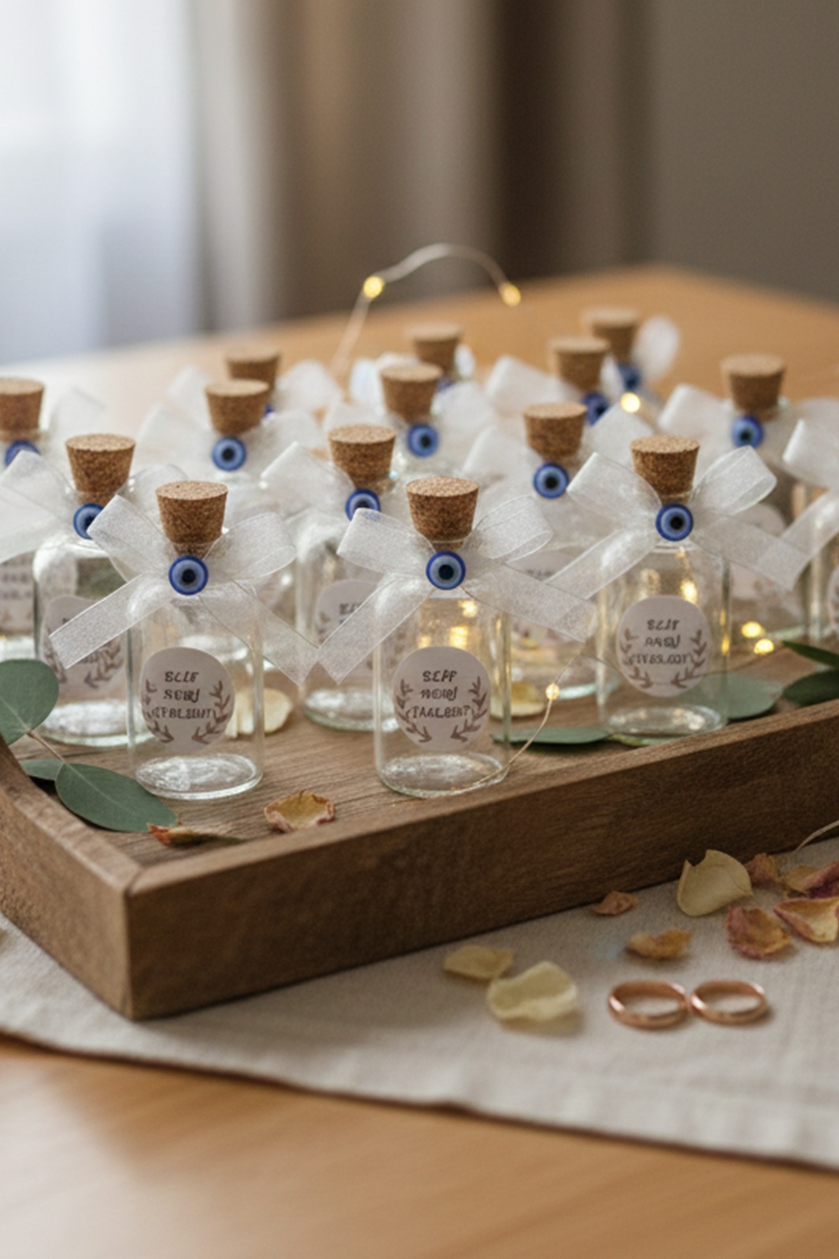 50 Adet Kurdela Nazar Boncuklu Hediyelik Kolonya Şişesi, Nikah Şekeri, Bebek Şekeri - Şeffaf