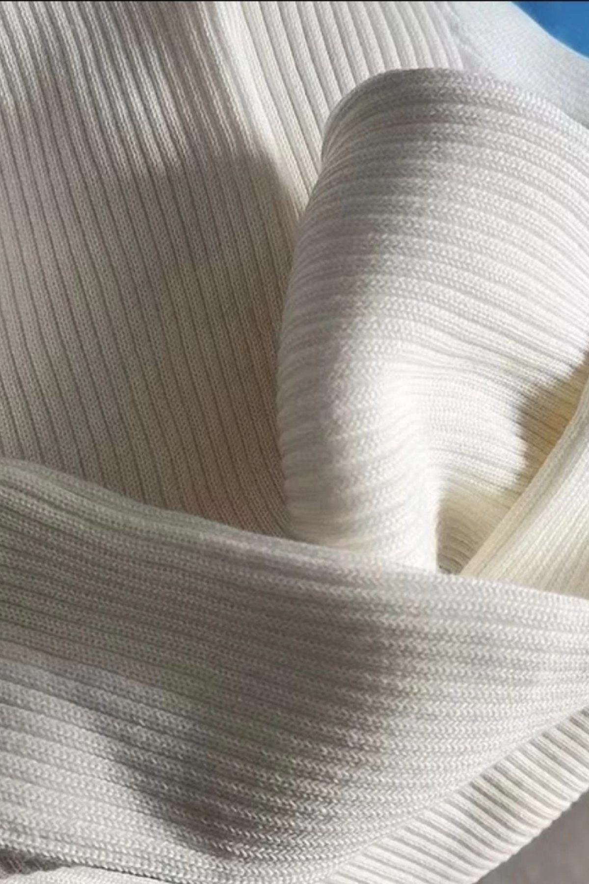 Premium Boğazlı Uzun Fitilli Triko Dokuma Elbise - Beyaz