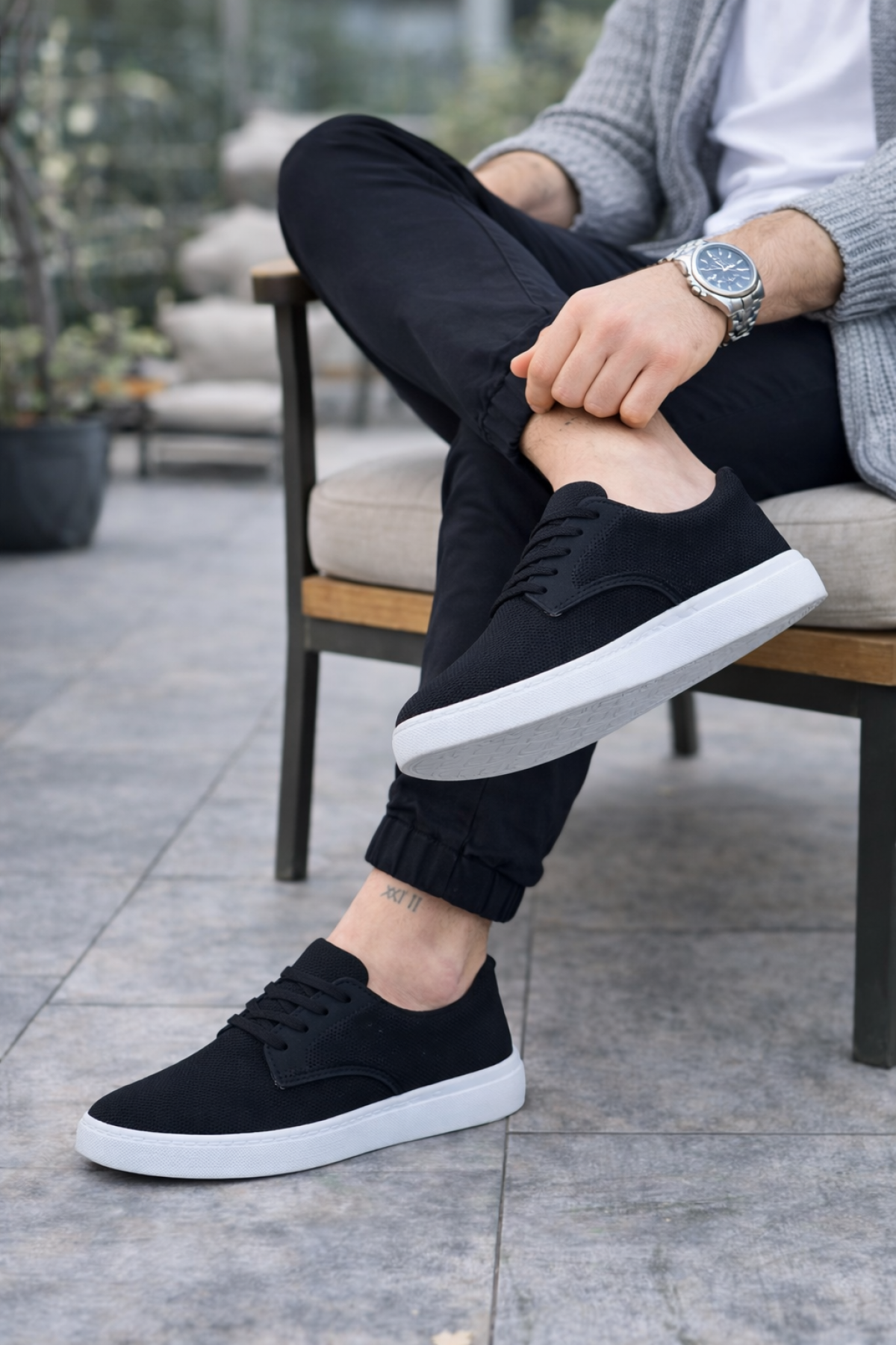 JY-011 Erkek Günlük Bağcıklı Süet Spor Sneaker Ayakkabı SST - Siyah/Beyaz