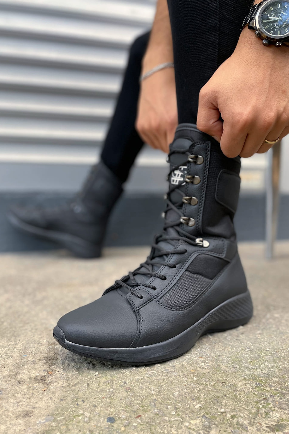 Otre Bağcıklı Ortopedik Taban Günlük Cilt Erkek Askeri Postal Bot CST Siyah