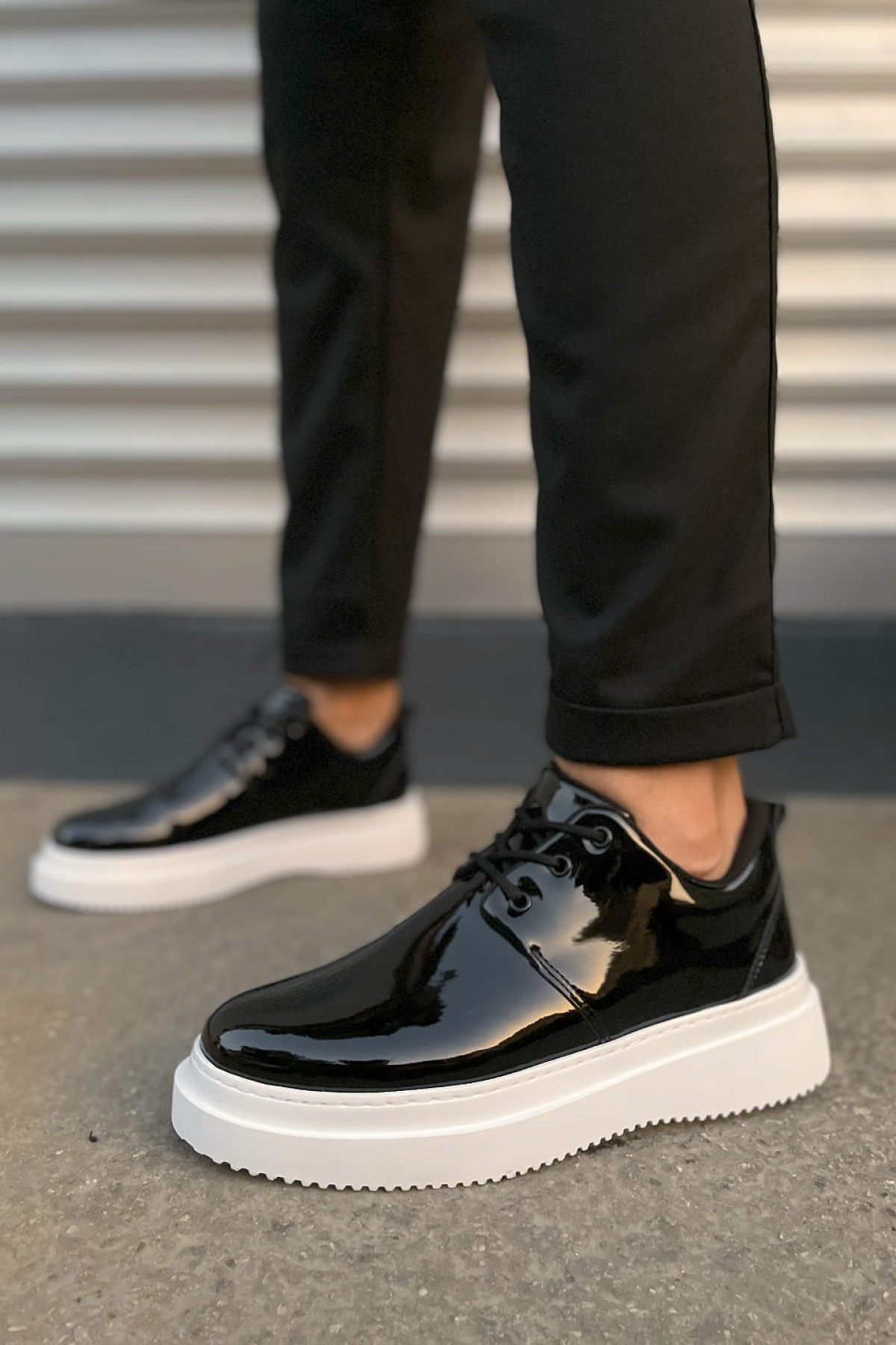 Roxul Bağcıklı Rugan Erkek Günlük Spor Klasik Ayakkabı RBT - Siyah