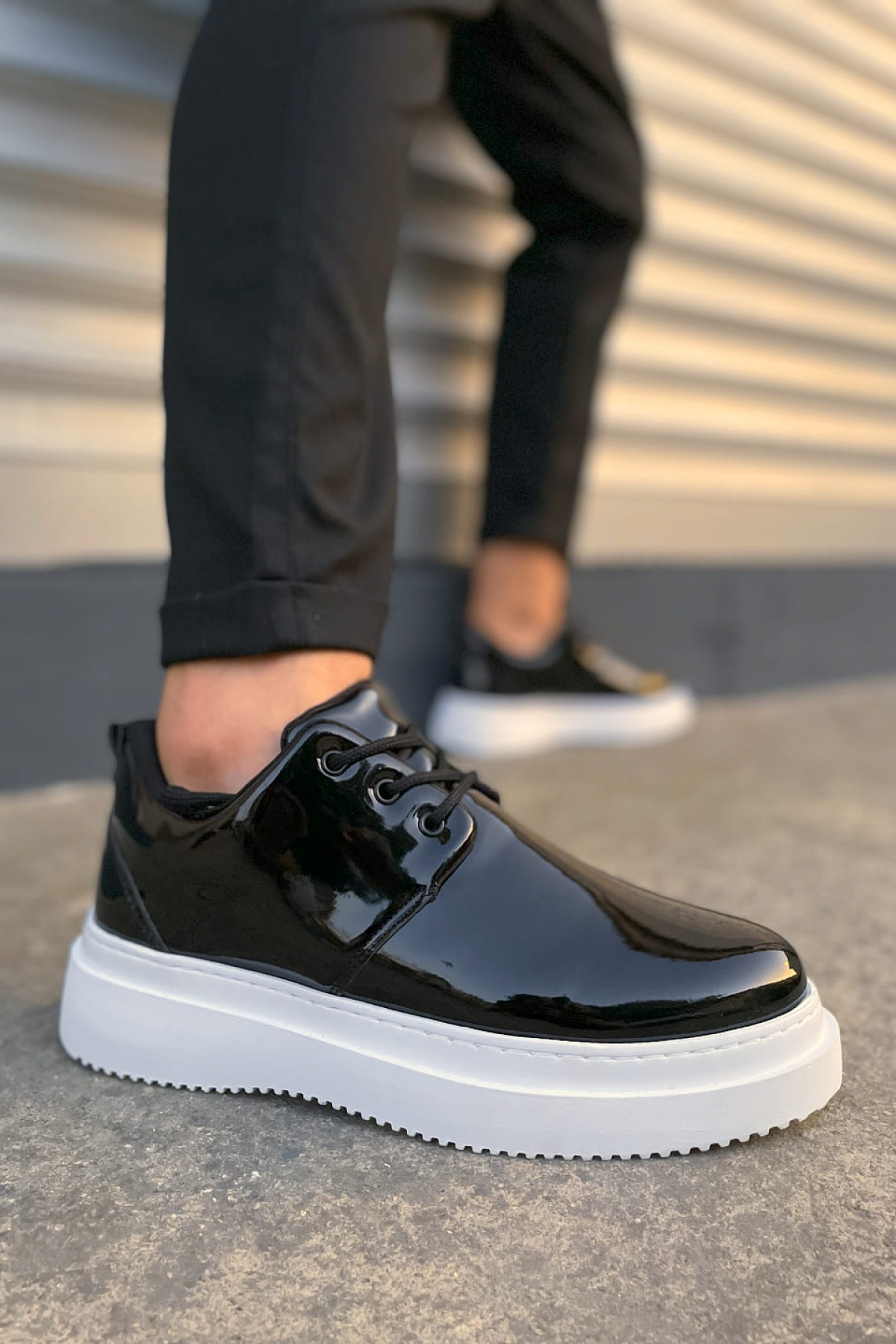 Roxul Bağcıklı Rugan Erkek Günlük Spor Klasik Ayakkabı RBT - Siyah