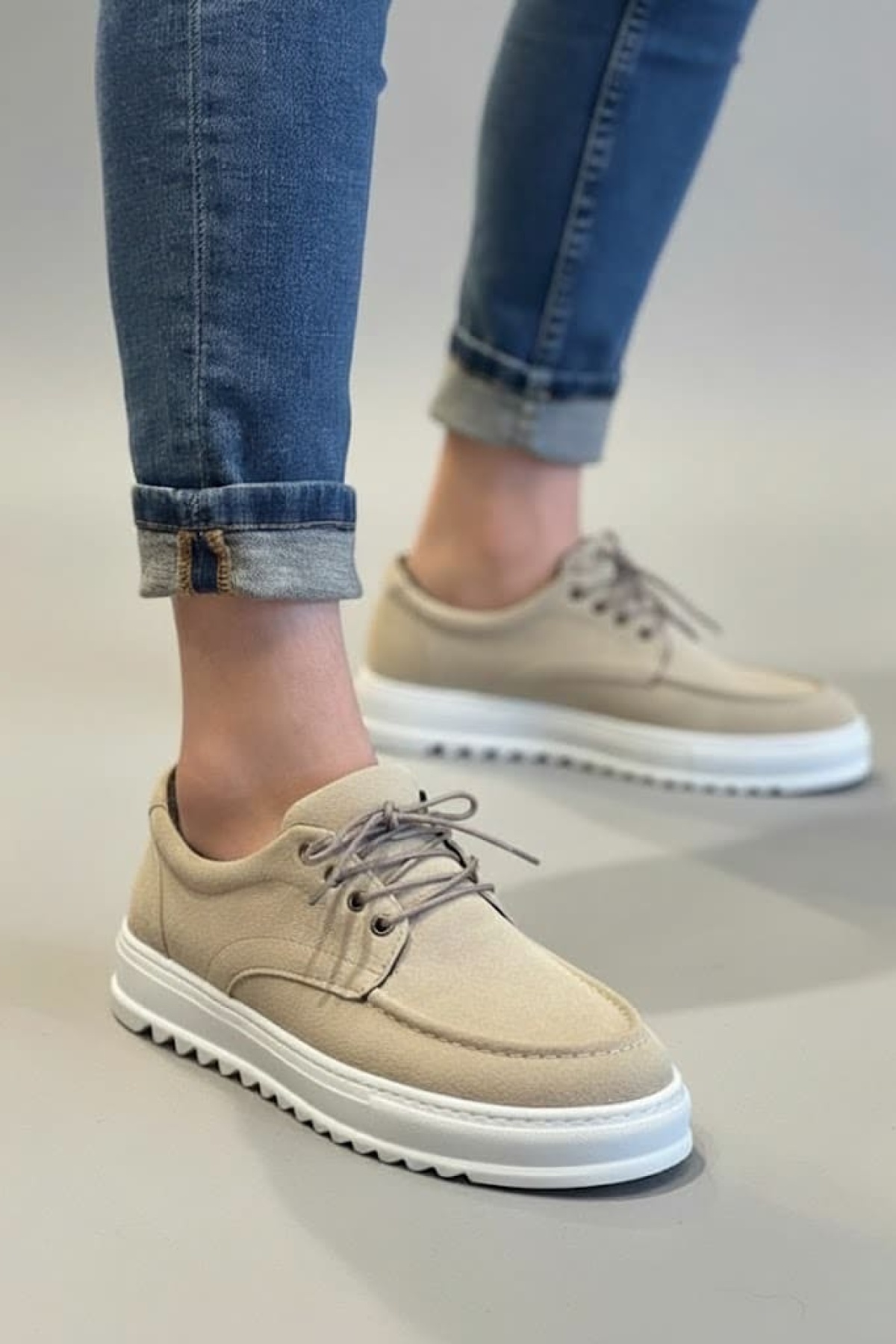 Stra Bağcıklı Süet Erkek Günlük Spor Klasik Ayakkabı SBT - Krem