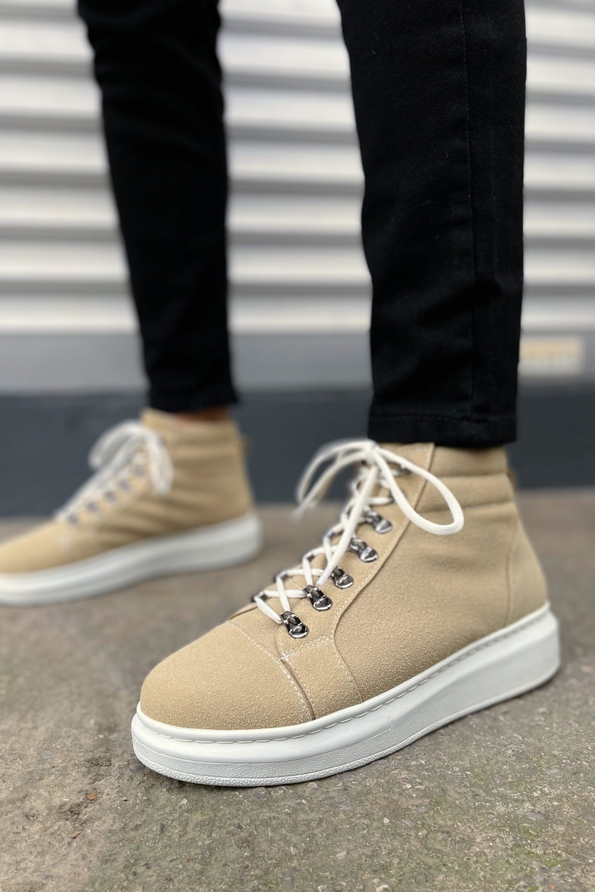 Atto Bağcıklı Ortopedik Taban Süet Erkek Spor Bot SBT - Krem