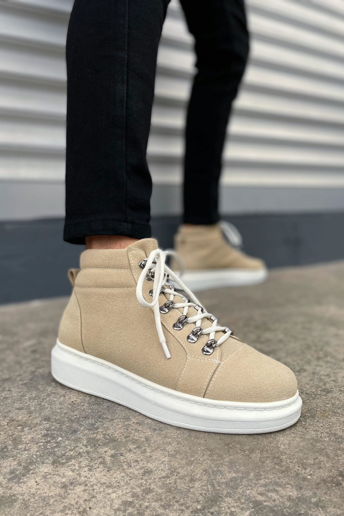 Atto Bağcıklı Ortopedik Taban Süet Erkek Spor Bot SBT - Krem