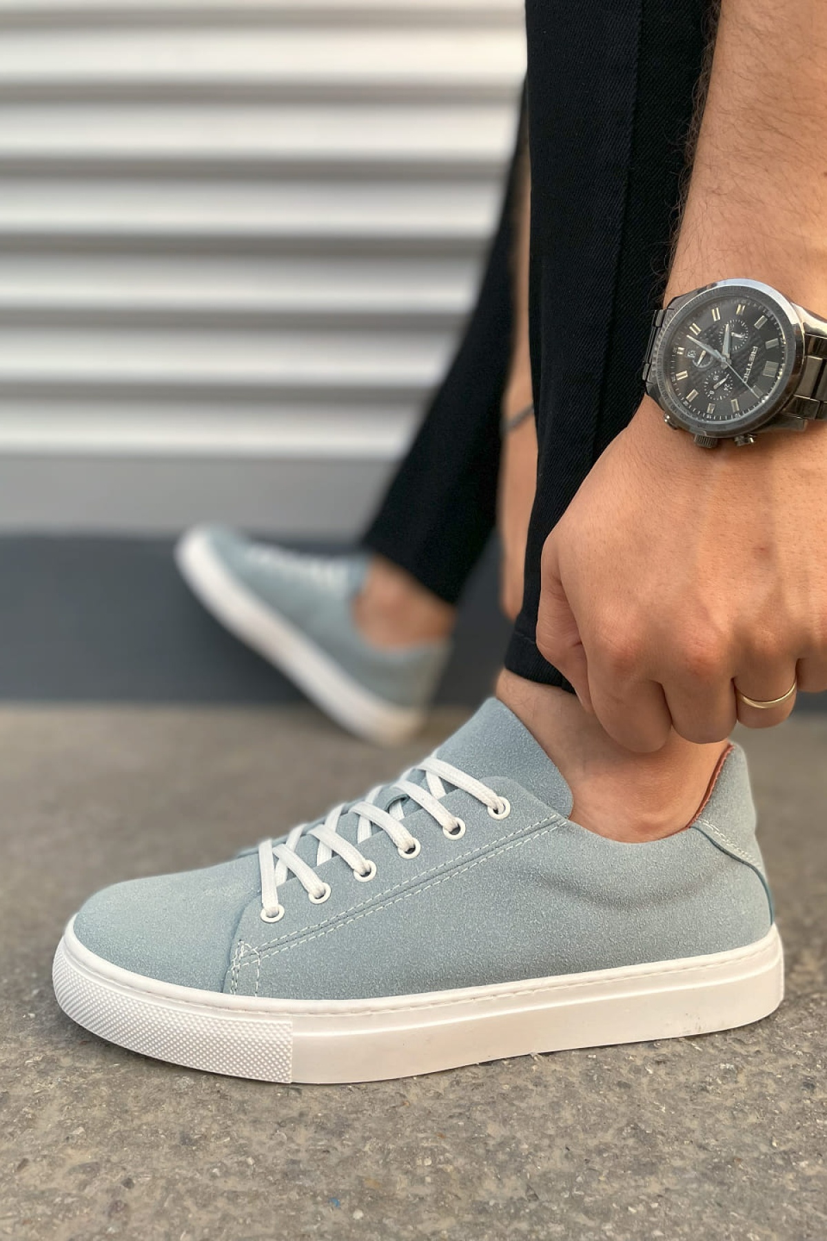 Mode Bağcıklı Mavi Süet Erkek Günlük Sneaker Ayakkabı