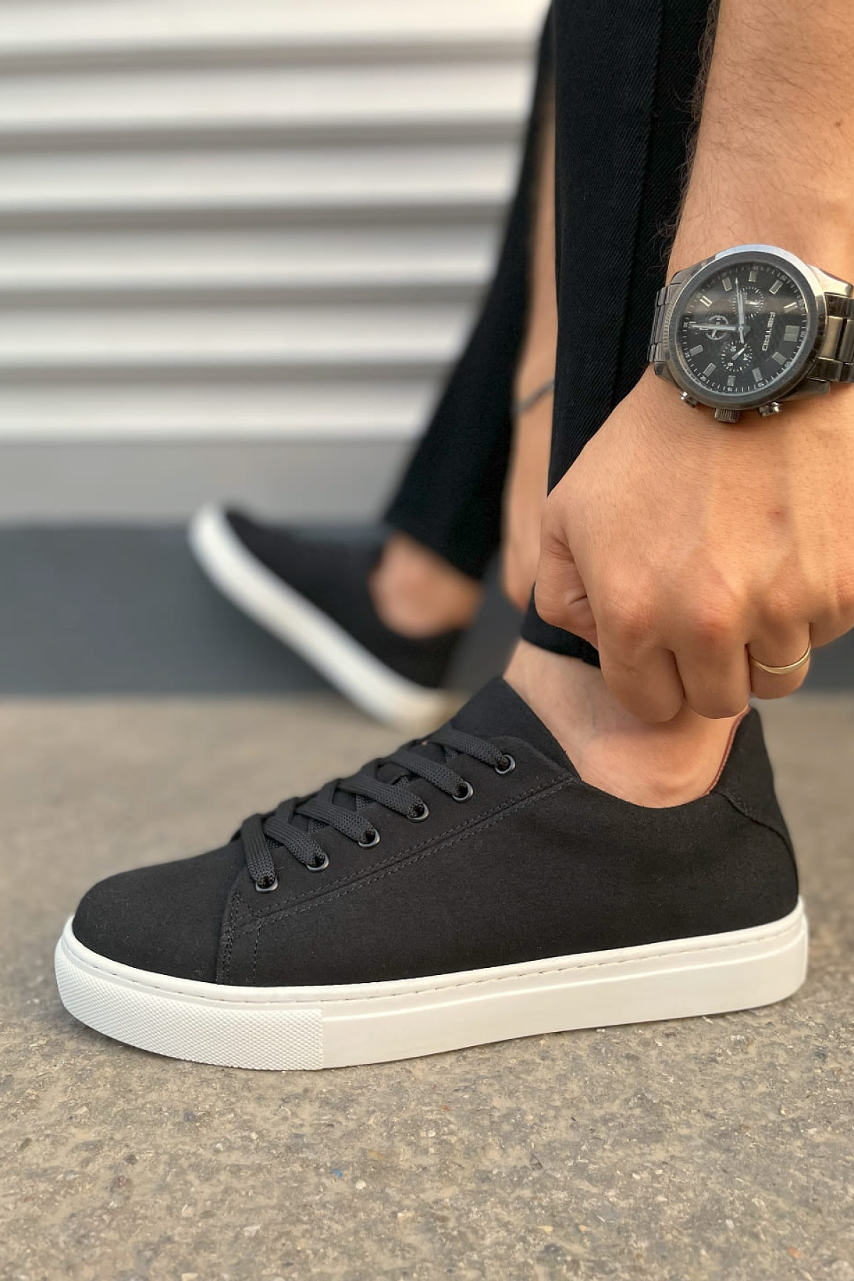 Siyah Beyaz Mode Bağcıklı Süet Erkek Günlük Sneaker Ayakkabı