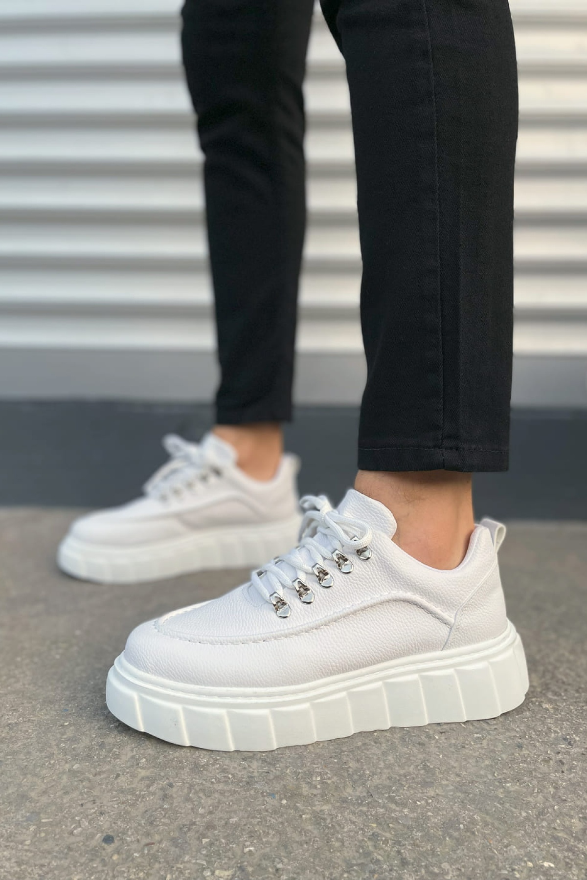 Beyaz Cloud Bağcıklı Cilt Erkek Günlük Sneaker Ayakkabı
