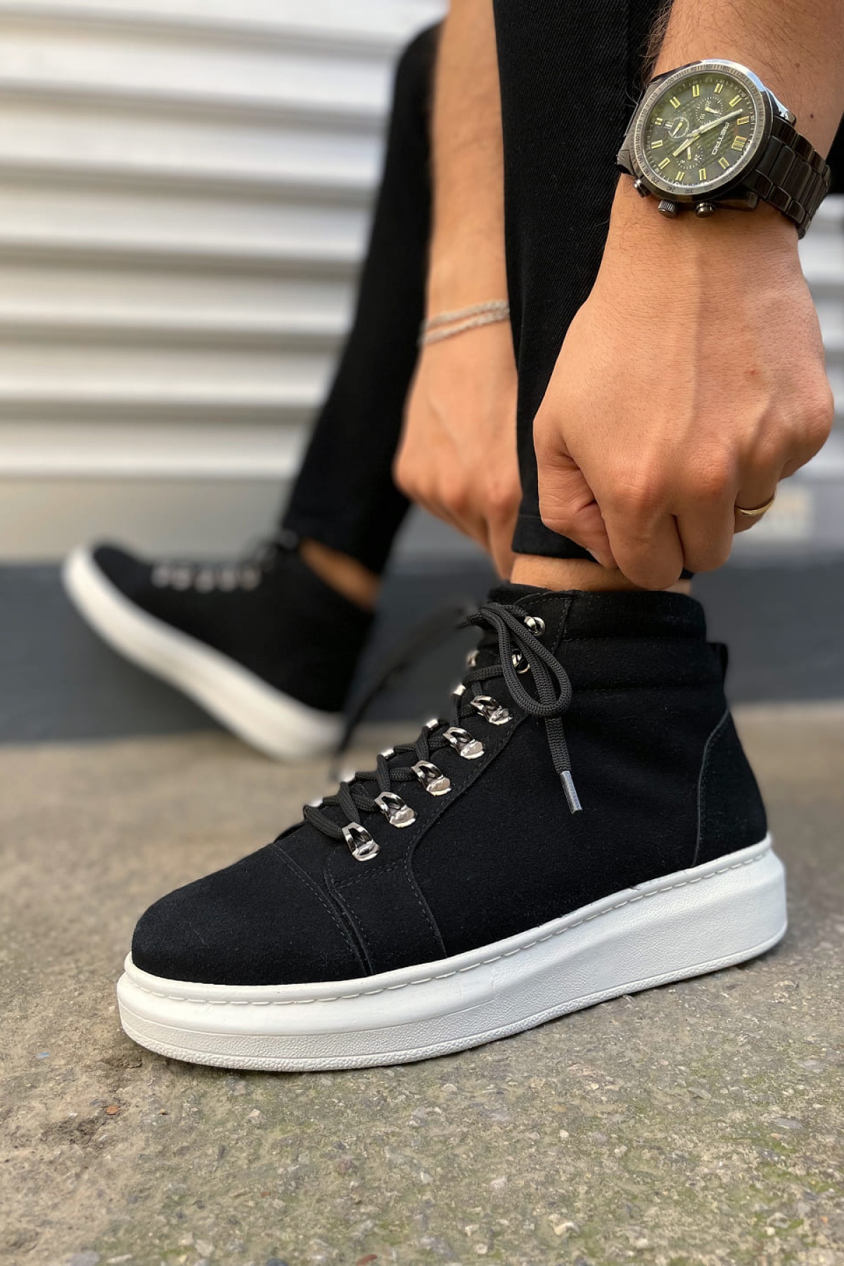 Atto Bağcıklı Ortopedik Taban Süet Erkek Spor Bot SBT - Siyah