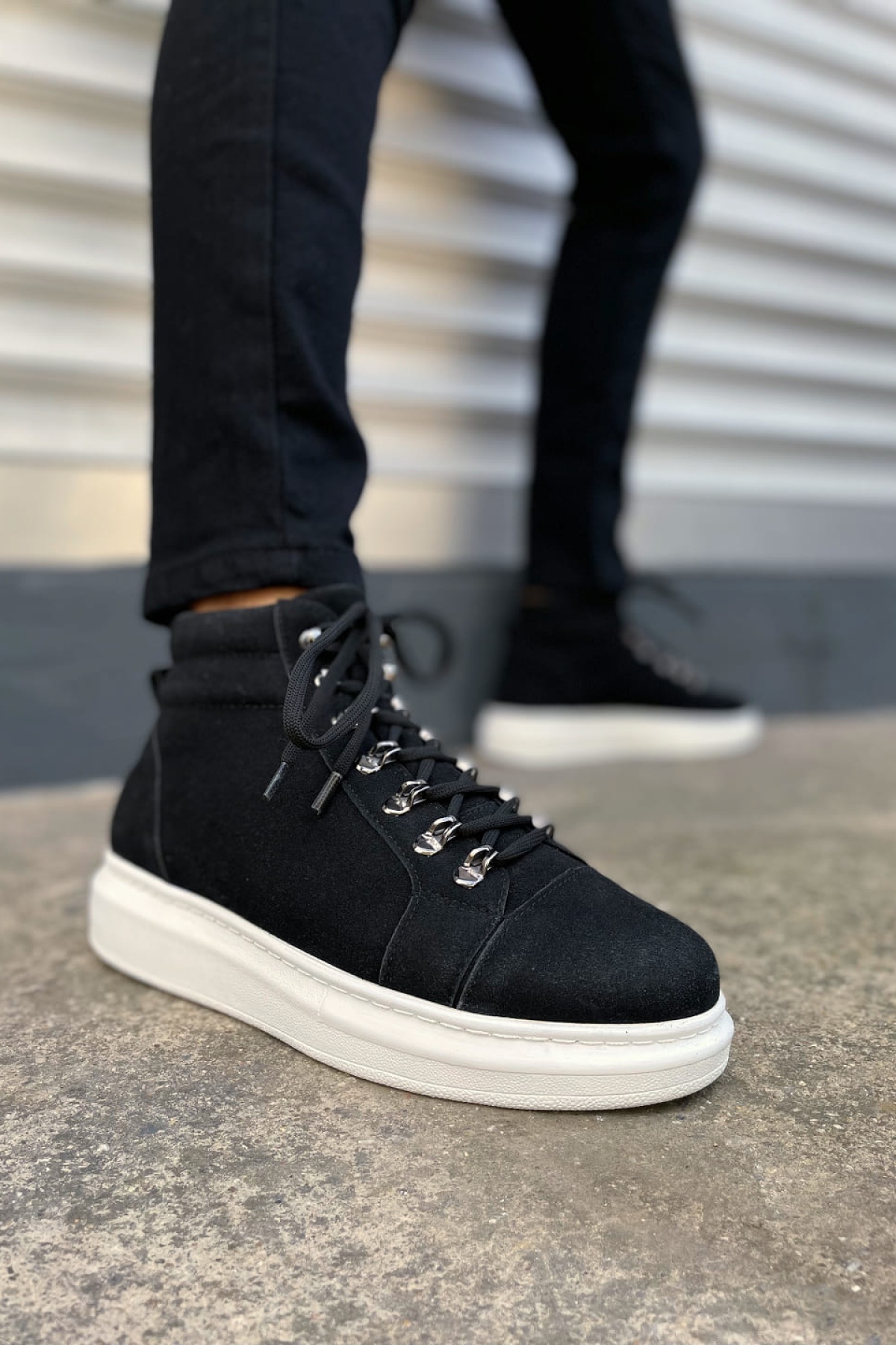 Atto Bağcıklı Ortopedik Taban Süet Erkek Spor Bot SBT - Siyah