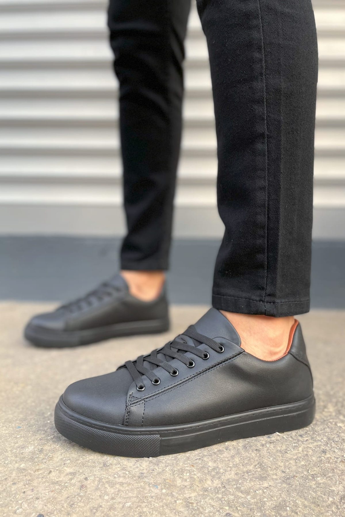 Siyah Mode Bağcıklı Cilt Erkek Günlük Sneaker Ayakkabı